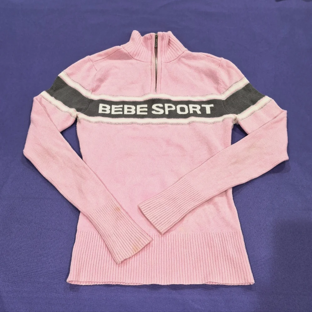 Bebe Sport Logo Light Pink/Taupe Turtle Neck Sweater - XS/Petites. - Picture 1 of 6